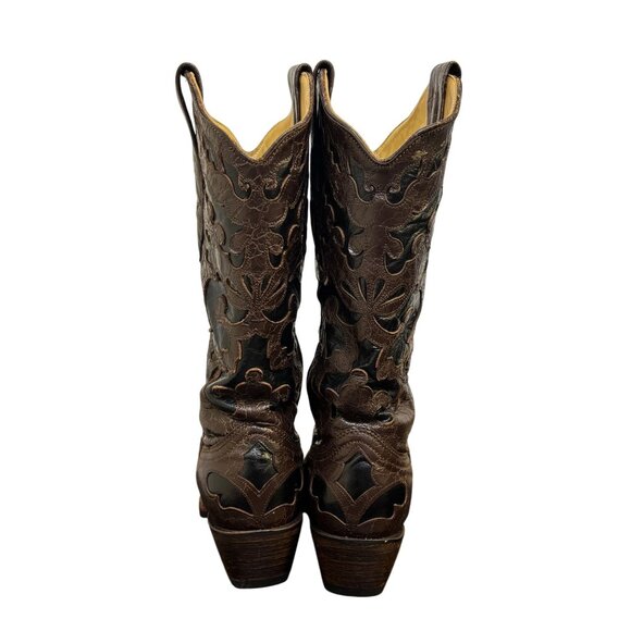 Corral Western Leather Boots Brown Black Overlay Size 8 - Picture 4 of 10